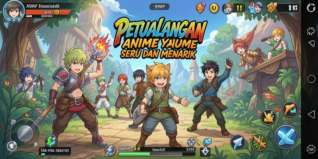 Tampilan gameplay menarik dari 99RP dengan karakter anime dalam aksi.