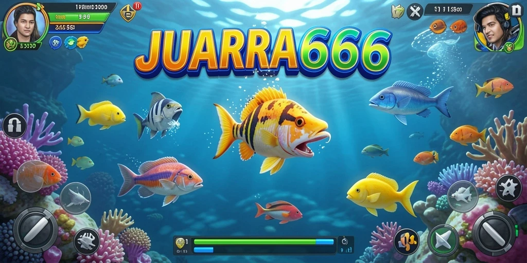 Tampilan gameplay seru JUARA666 dengan aksi tembak ikan.