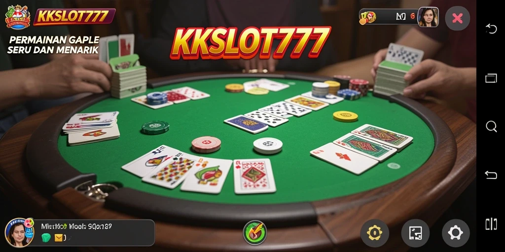 Tampilan gameplay seru KKSLOT777 menunjukkan pemain beraksi di meja Gaple.