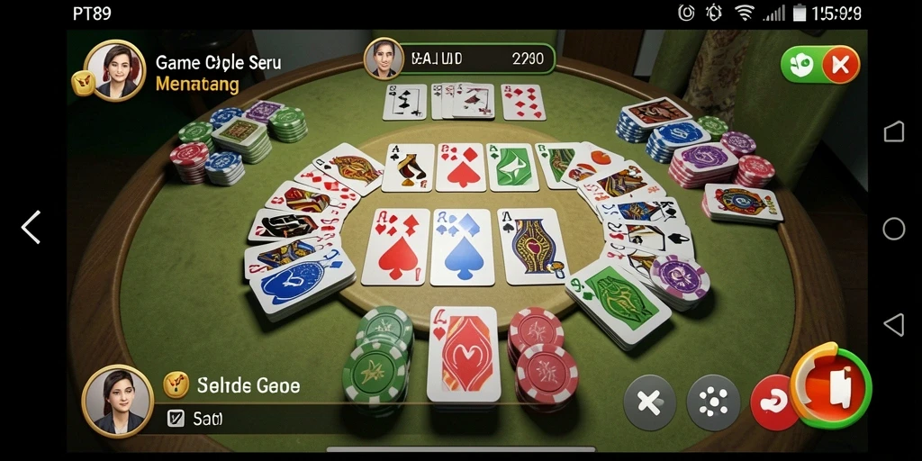 Tampilan screenshot PT89 menampilkan pemain yang asyik bermain Gaple.