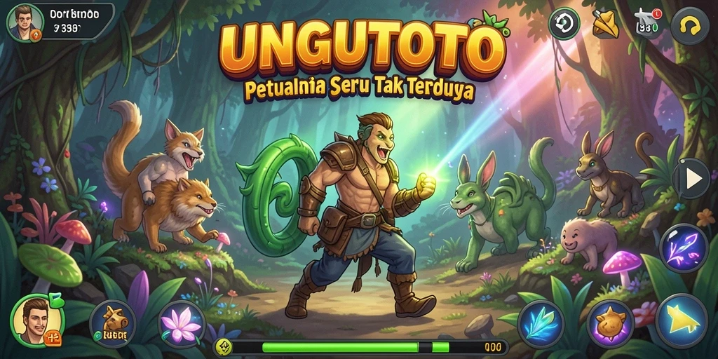 Screenshot gameplay UNGUTOTO menunjukkan pemandangan petualangan yang menakjubkan.
